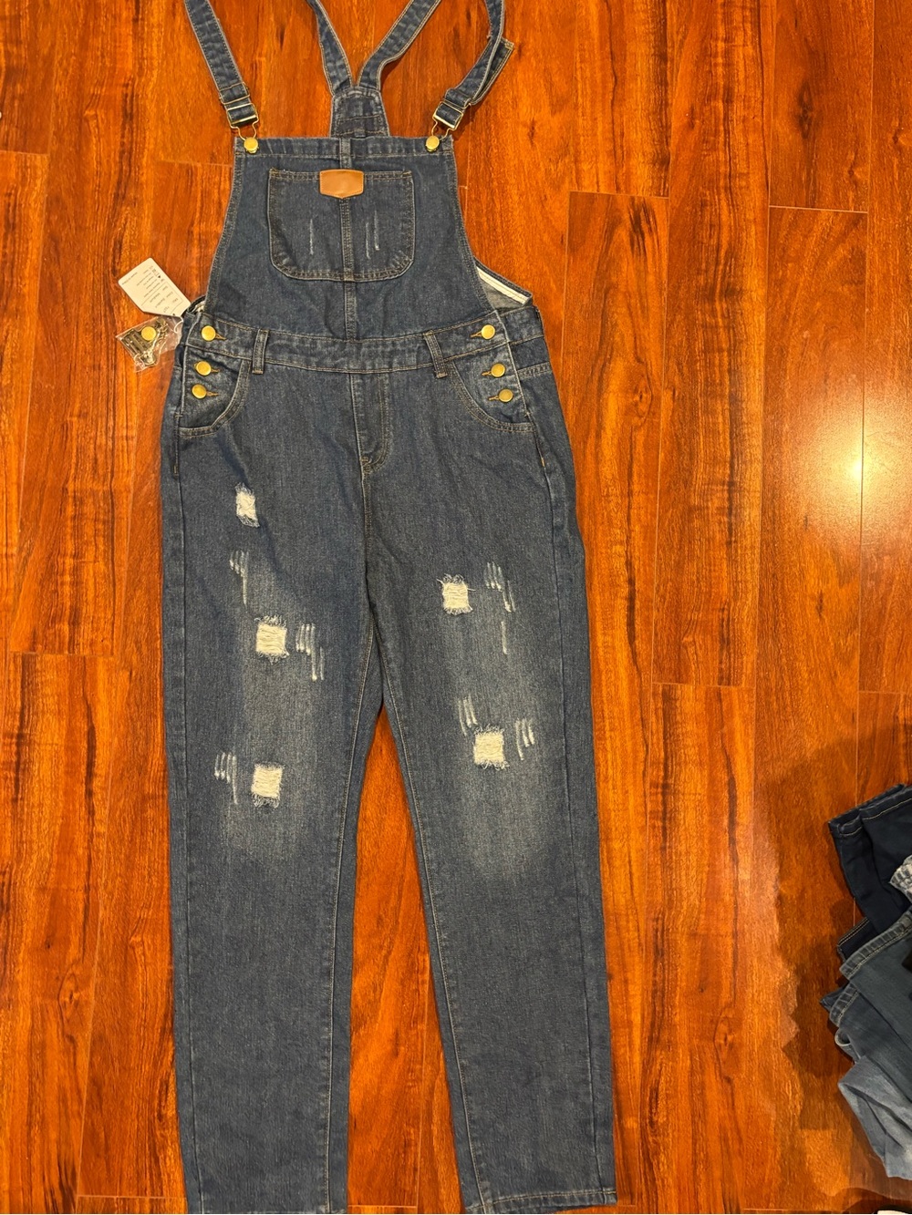 Dark Blue Denim Women’s Distressed Overalls